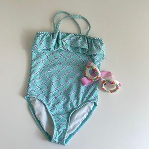 Copper Key Light Turquoise Sea Blue & Purple One-Piece Girls Swimsuit - Size 5